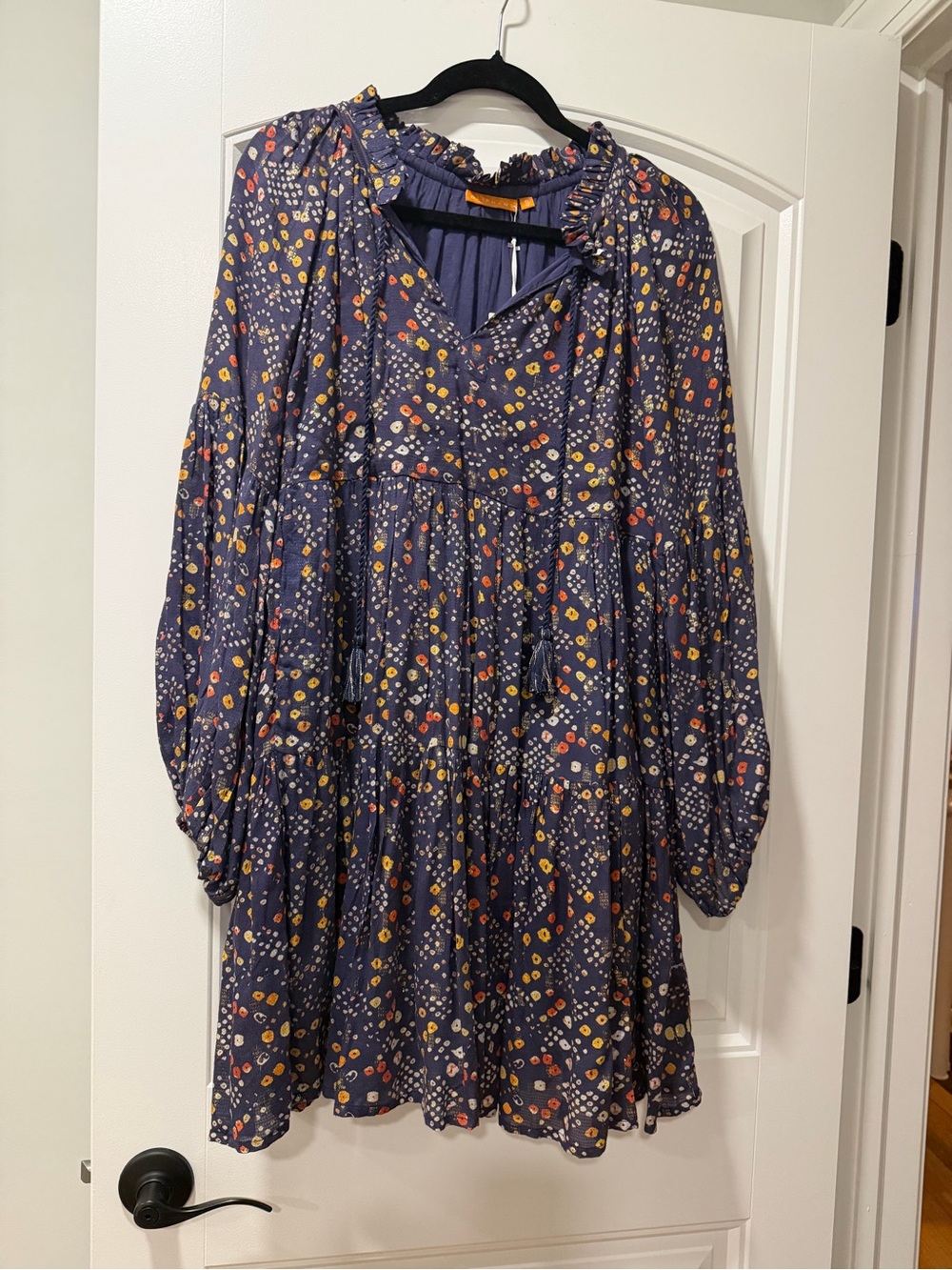 Oliphant Boho Floral Navy Long-Sleeve Tiered Mini Dress
